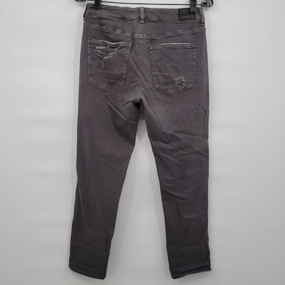 American Eagle Women Gray Mid Rise Tomgirl Distressed Regular Jeans Size 2 - Picture 5 of 12